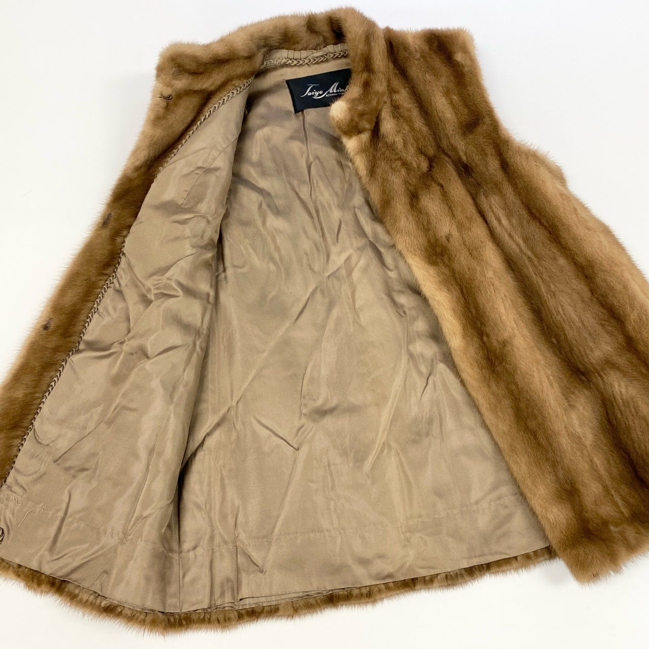 7k14 Taiyo Mink AOYAMA TOKYO タイヨーミンク アオヤマトーキョー 毛皮ベスト ファーベスト ミンクファー ノースリーブジャケット パステルミンク 11サイズ ベージュ レディースu02t