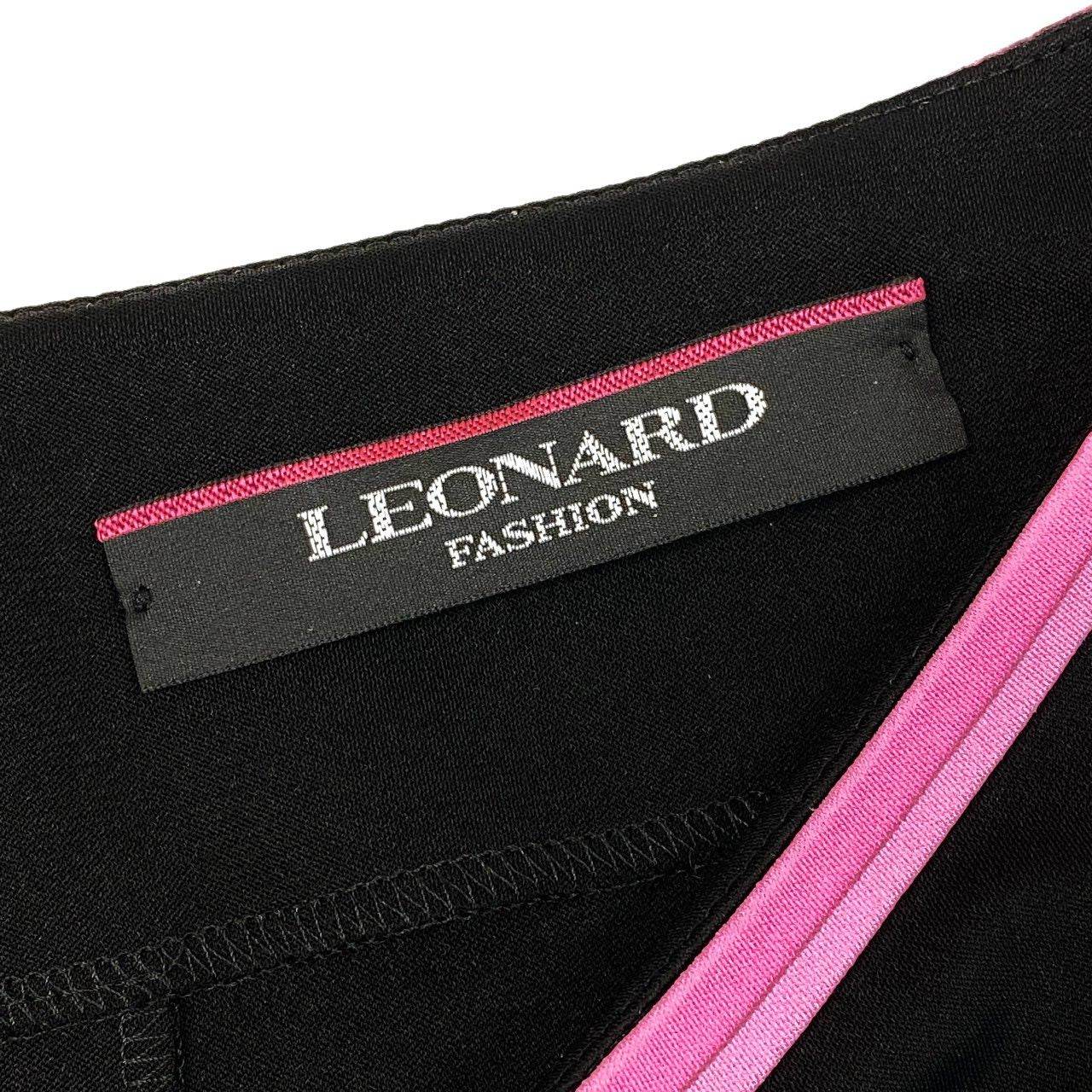 32i9【美品】 LEONARD レオナール 七分袖ワンピース カンカン素材 花柄ワンピース 薄手 レディース 女性用 0330327 34 ブラック ピンクu02t