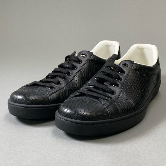 4i30 《美品》 GUCCI グッチ GGエンボス レザースニーカー ローカットスニーカー 625787  8 1/2サイズ ブラック レザー メンズ シューズt18r