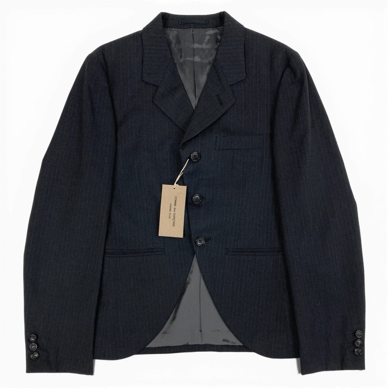 52b10【極美品】COMME des GARCONS HOMME PLUS コムデギャルソンオムプリュ 2004 テーラードジャケット ピンストライプ 日本製 PN-J028 Sサイズ グレー メンズ 男性用k02i