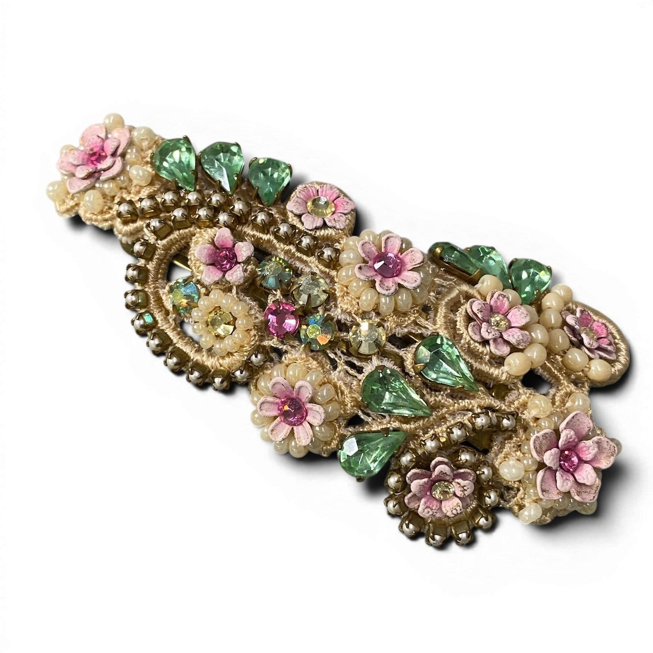 e4 Michal Negrin ミハエルネグリン レースバレッタ ヘアアクセサリー 花柄モチーフ ビーズ レース装飾 フランス製 アイボリー系 レディース 女性用u02t