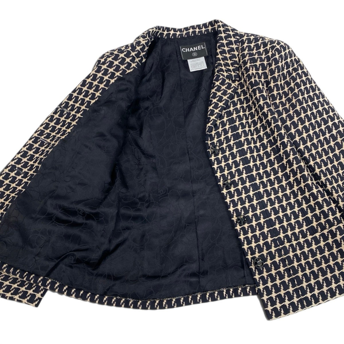 i22 CHANEL シャネル 01P CCボタン 千鳥格子 テーラードジャケット CC Button Houndstooth Blazer P17432 40 ネイビーt18r