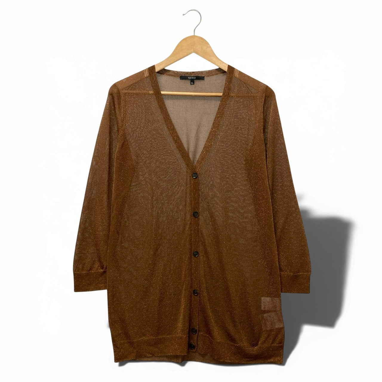 62a28 【美品】GUCCI グッチ ロングスリーブニットカーディガン ラメニットセーター Vネック トップス XLサイズ ブラウン レディース 女性用u02t