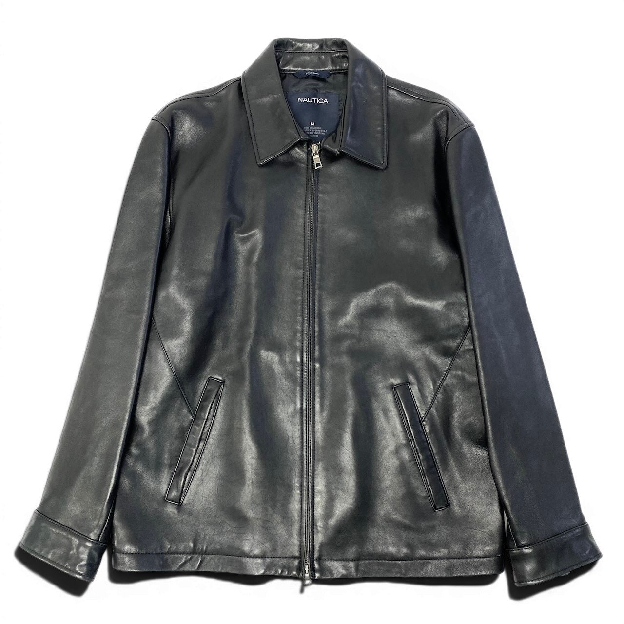 26e11 《美品》 NAUTICA ノーティカ レザージャケット サイズM / L相当 ブラック 本革 Leather Jackett18r