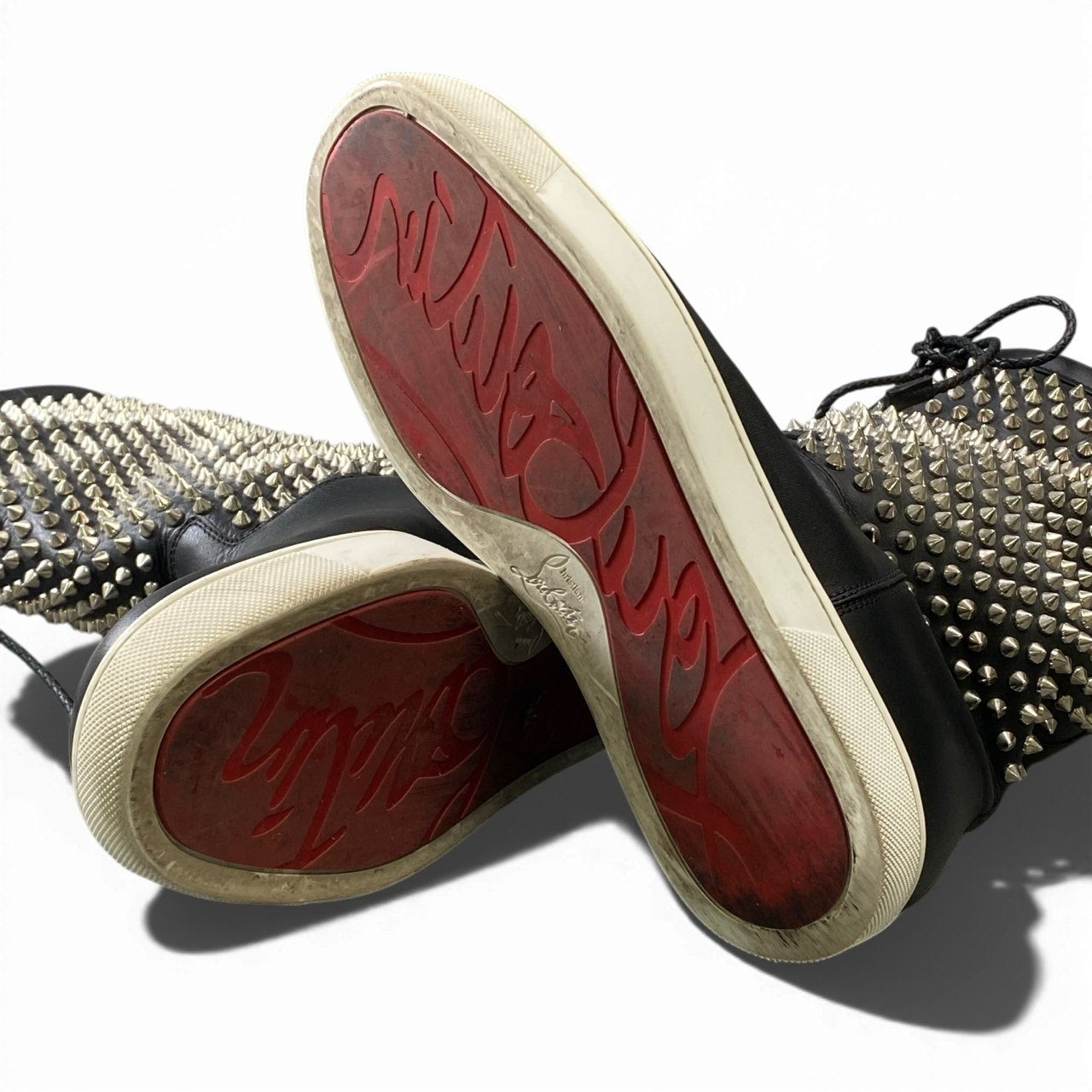 1l27 Christian Louboutin クリスチャンルブタン NAZA FLAT NAPPA スパイクスタッズ レザーブーツ 41サイズ ブラック メンズk02i