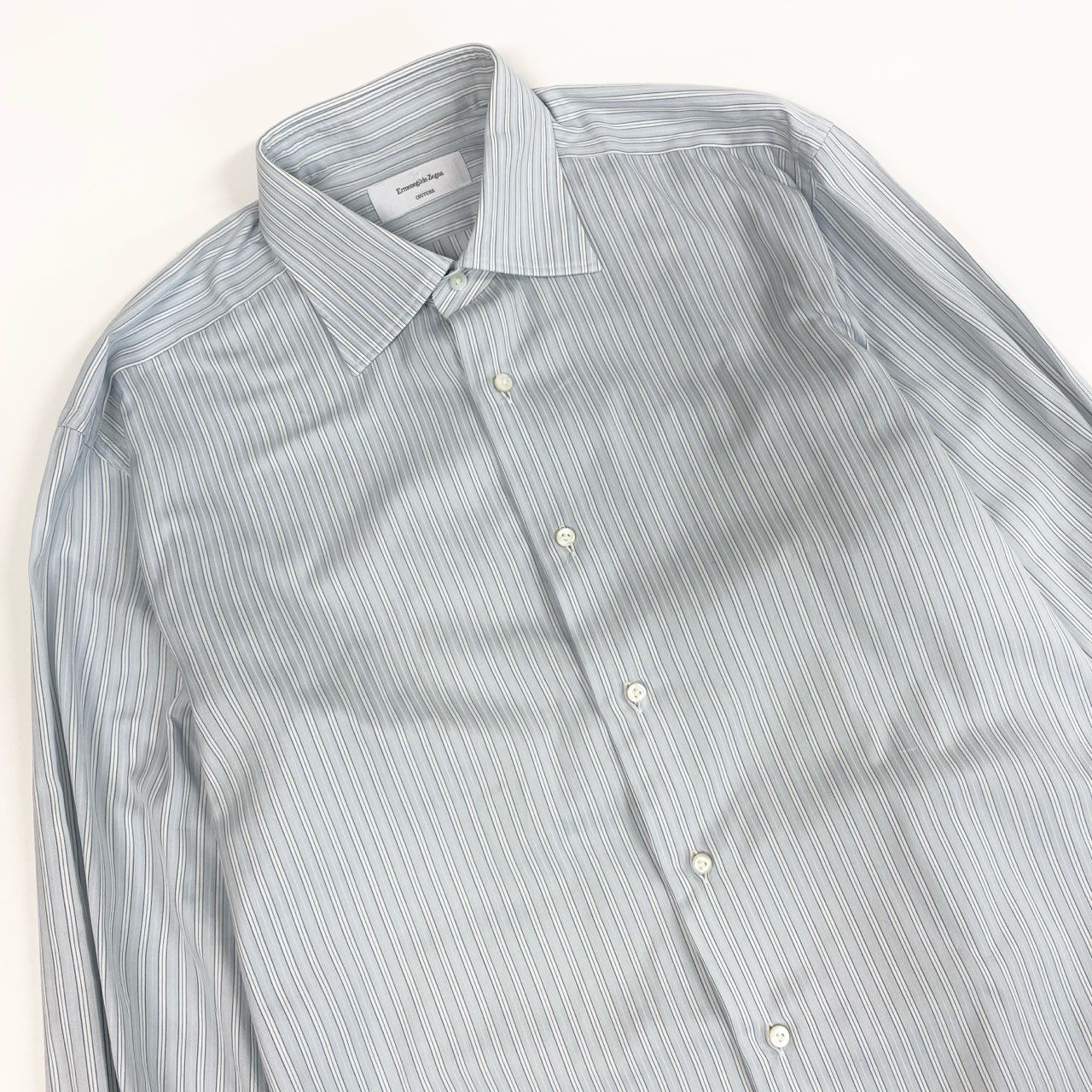 31k2 Ermenegildo Zegna エルメネジルドゼニア 長袖 ドレスシャツ ビジネス フォーマル 41 Lサイズ相当 ブルー コットン メンズo07t