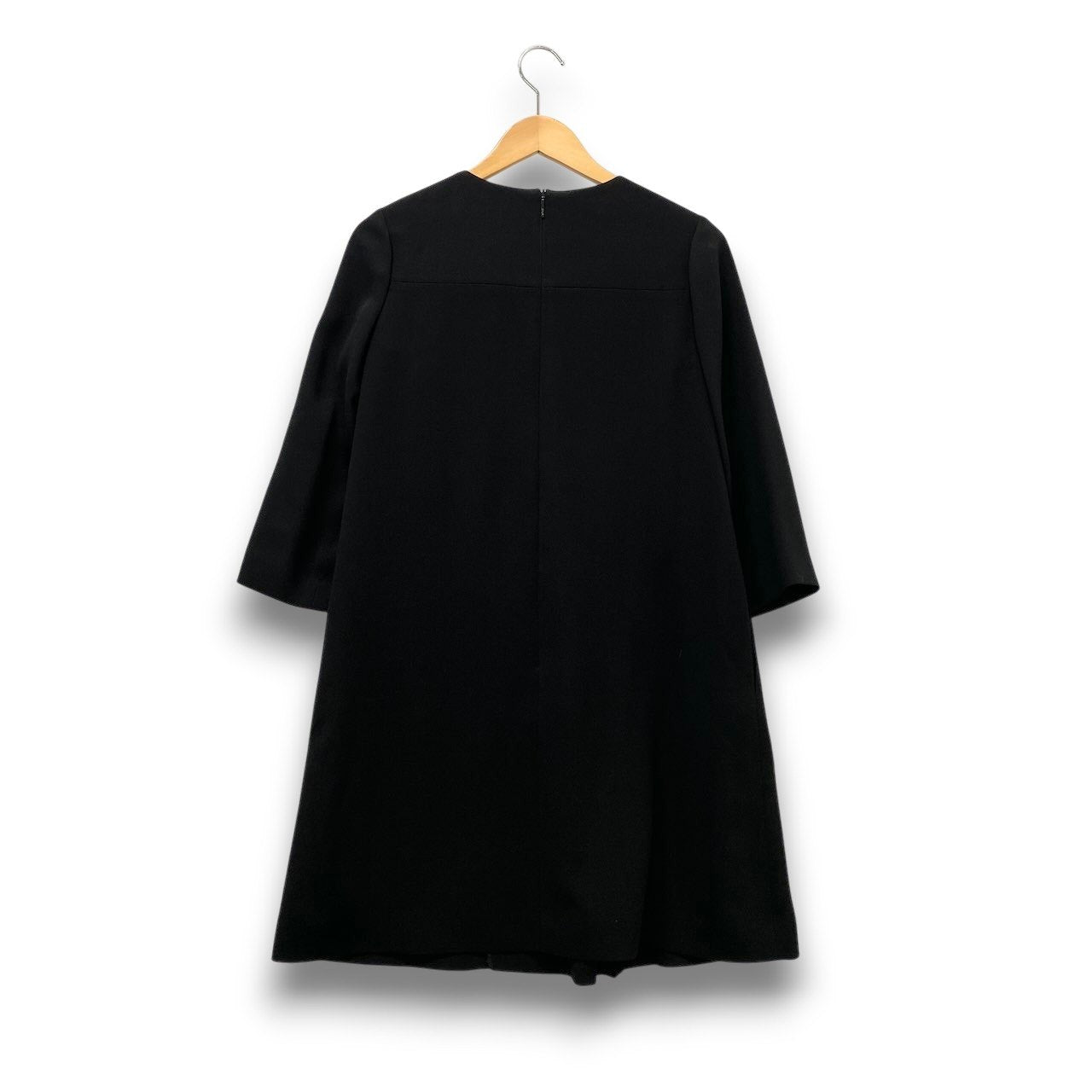 11c29 Rene basic ルネ 七分袖ワンピース フォーマルワンピース 膝丈 胸元リボン レディース 女性服 日本製 サイズ34 ブラックu02t