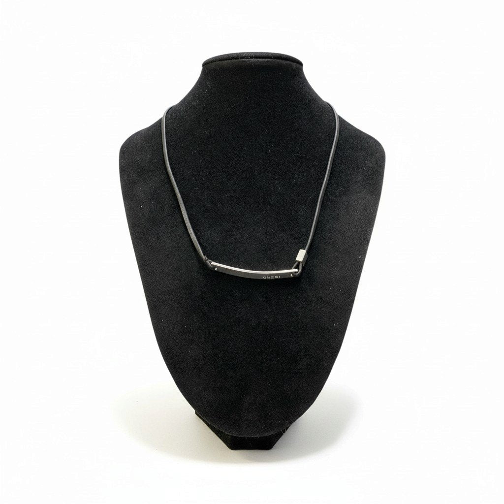 j15 Gucci グッチ 925 シルバープレート チョーカー Sterling Silver Choker Black ブラック ネックレス 箱付t18r