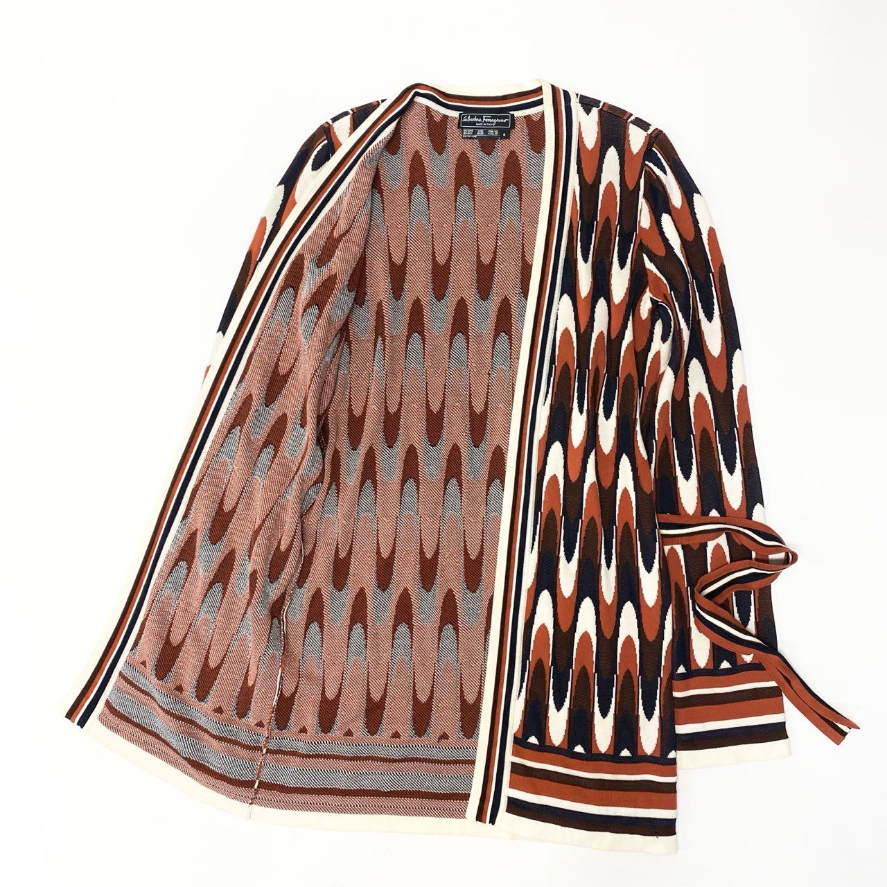 Ec5 Salvatore Ferragamo サルヴァトーレフェラガモ ロングスリーブカーディガン 総柄 幾何学模様 Sサイズ マルチカラー レディース 女性用o07t