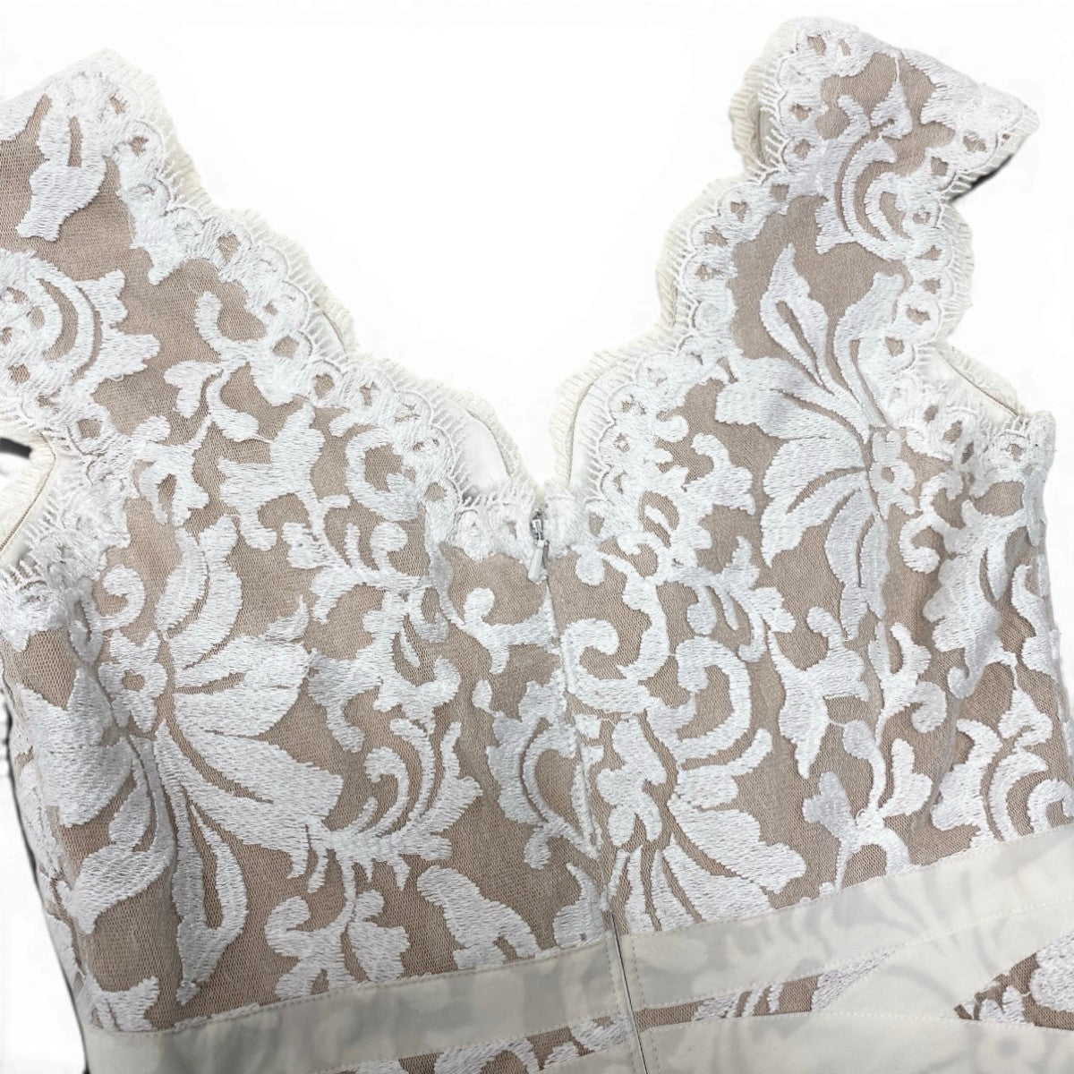 75g23 TADASHI SHOJI タダシショージ ノースリーブワンピース ドレス 総レース 膝丈 6サイズ ベージュ ホワイト レディース 女性用u02t