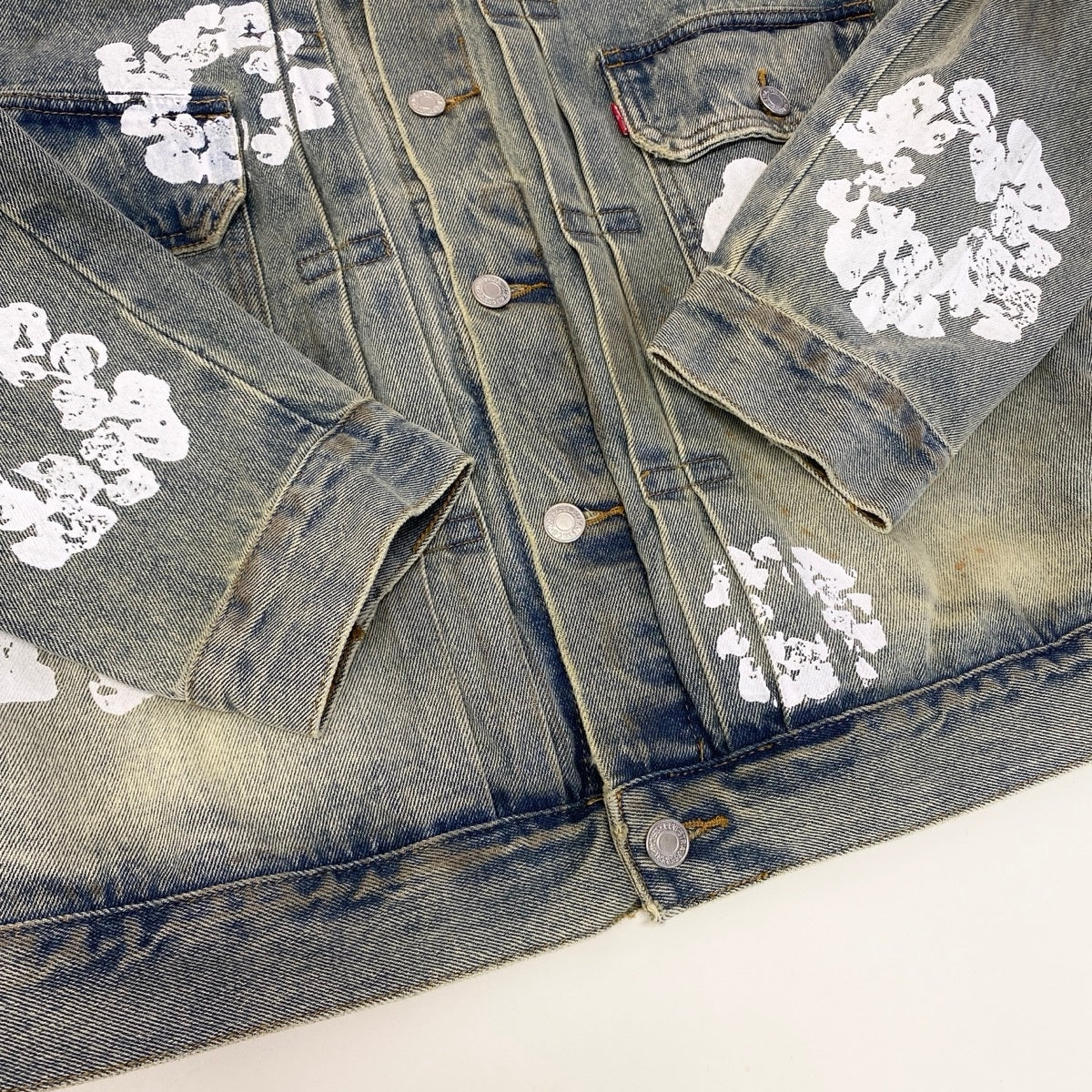 87g11 Levi’s リーバイス DENIM TEARS コラボ 2ndタイプ コットンリースデニムジャケット サイズL ライトブルー コットン100％ メンズo07t