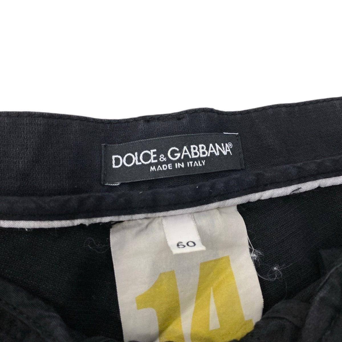 91h3 DOLCE＆GABBANA ドルチェアンドガッバーナ チノパン コットン リネンブレンド テーパードパンツ イタリア製 ロゴプレート 50 ブラック メンズ 男性用o07t