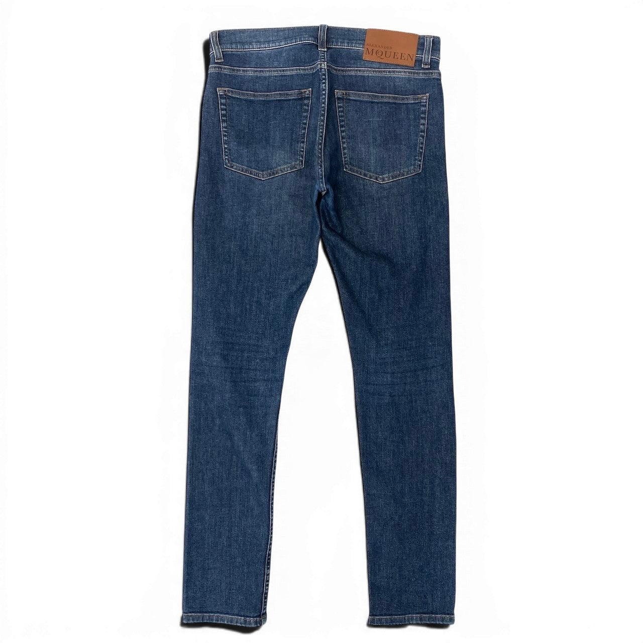 20d30 ALEXANDER MCQUEEN アレキサンダーマックイーン デニムパンツ テーパードデニム ボタンフライ ドクロボタン サイズ46 インディゴブルー メンズ 紳士服u02t