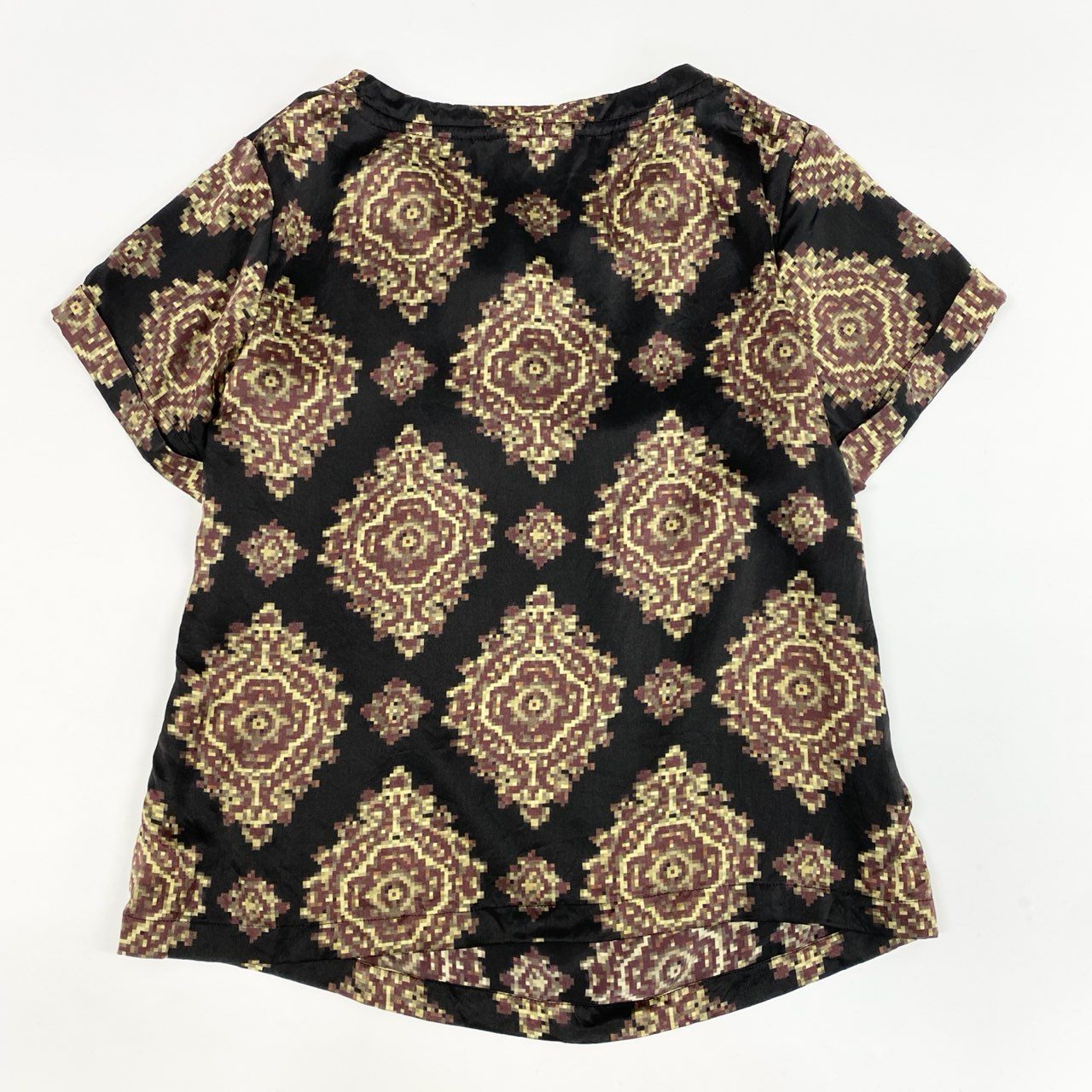 77j28 DRIES VAN NOTEN ドリスヴァンノッテン 半袖カットソー ブラウス シルク100％ 総柄 36サイズ マルチカラー レディースu02t