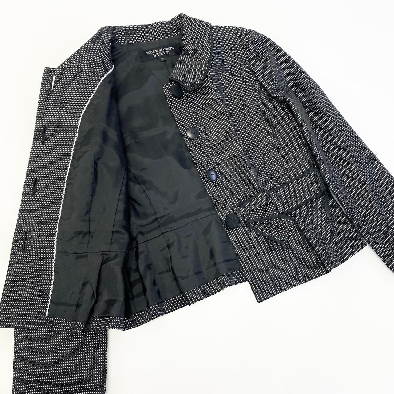 64d30 KOJI WATANEBE STYLE コージワタナベ スタイル セットアップ スカートスーツ リボンジャケット フレアスカート サイズ38 ブラック レディース 女性服u02t