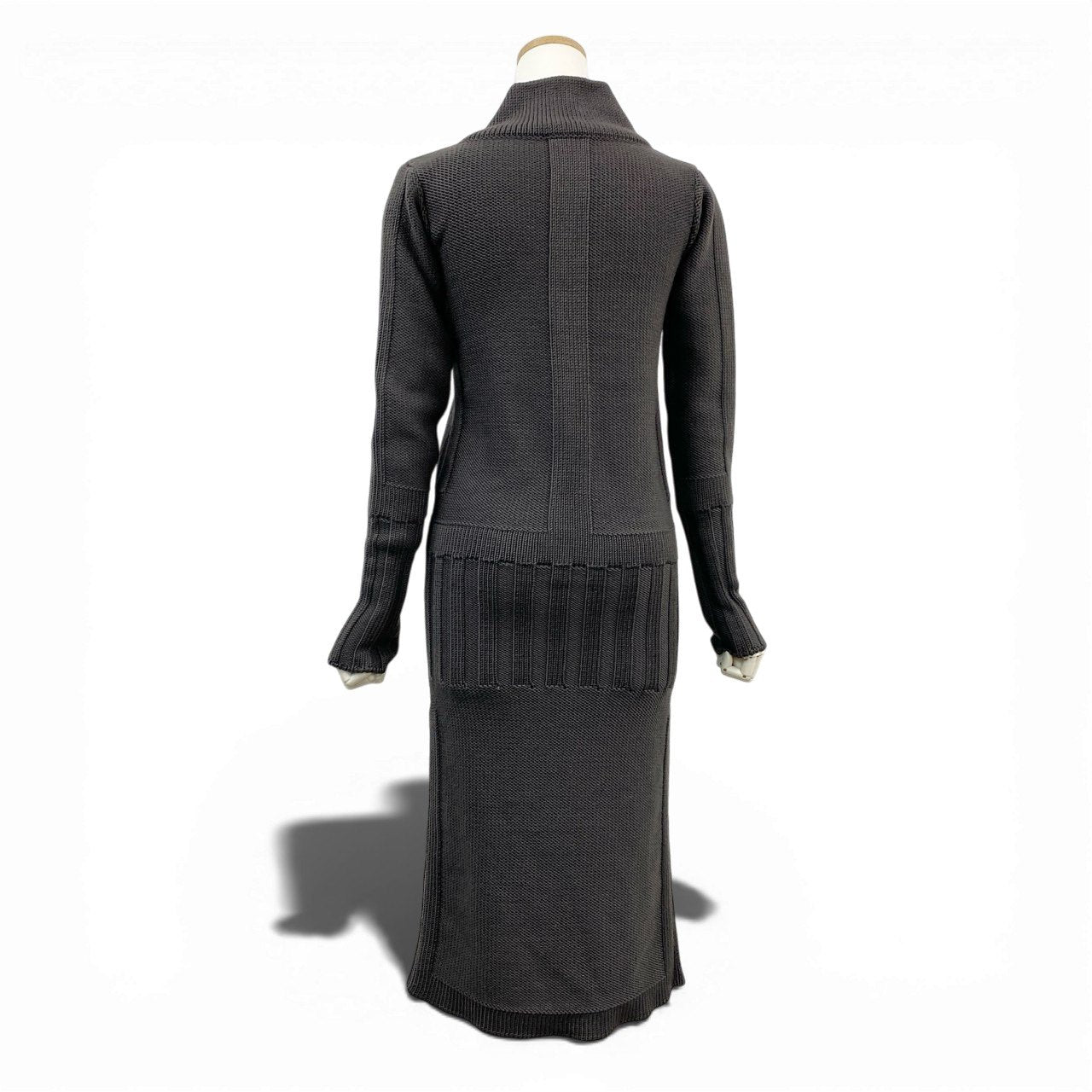 10a13 FENDI フェンディ ロングニットワンピース タイトワンピース 長袖 Vネック イタリア製 レディース 女性用 40 グレー系u02t