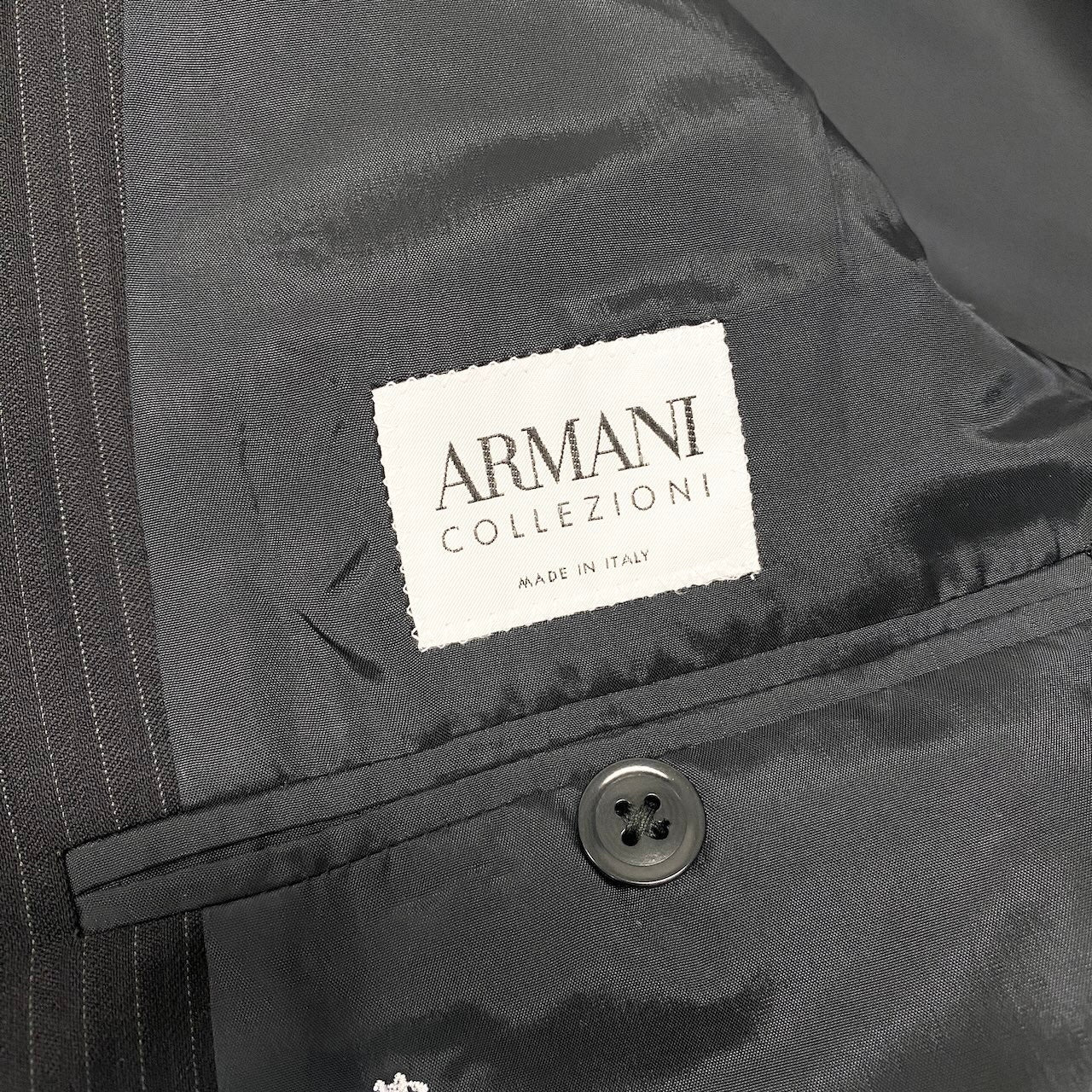 57d5 ARMANI COLLEZIONI アルマーニ コレツィオー二 シングルスーツセットアップ  テーラードジャケット スラックス ストライプ 52サイズ ブラック ウール100％ メンズ 男性用o07t