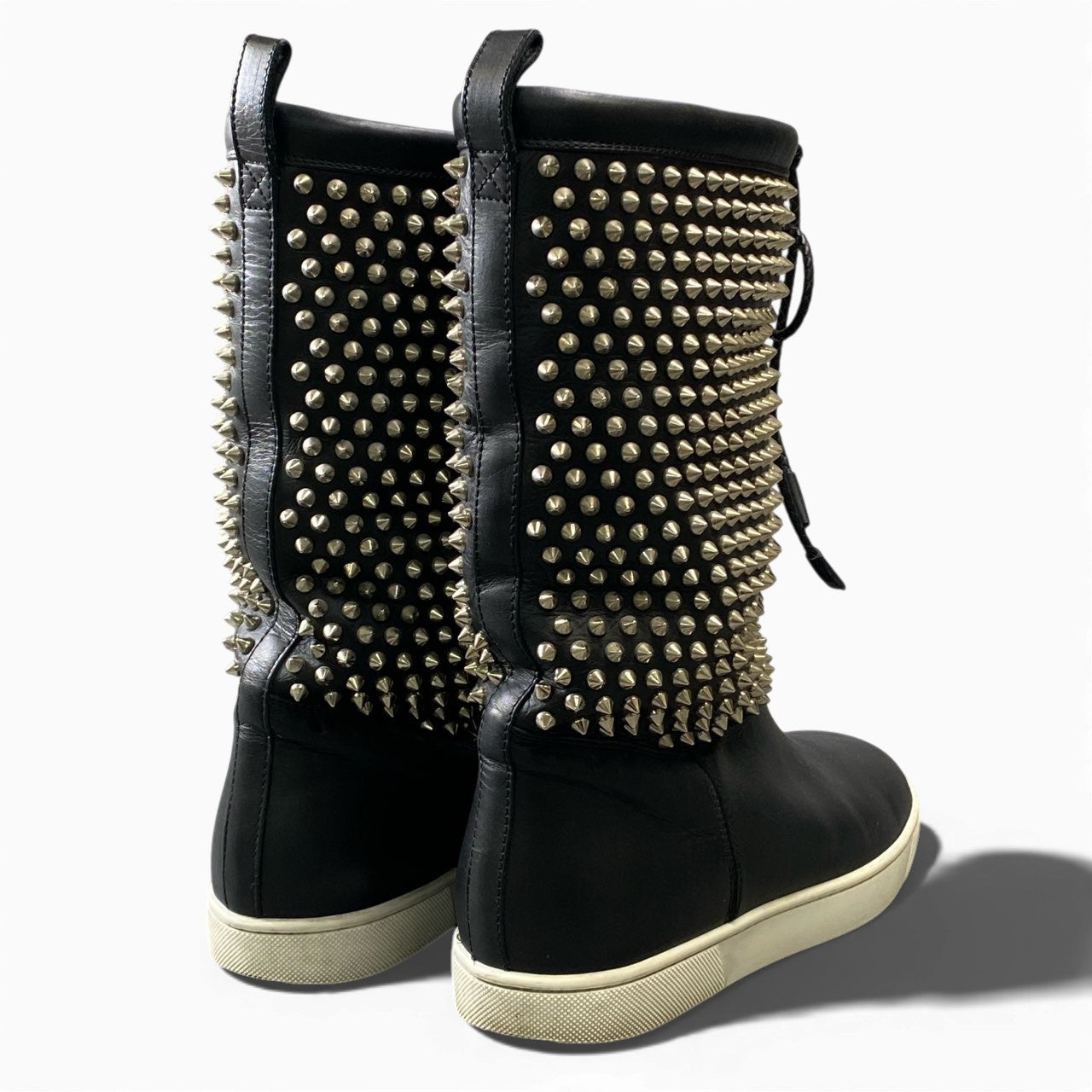 1l27 Christian Louboutin クリスチャンルブタン NAZA FLAT NAPPA スパイクスタッズ レザーブーツ 41サイズ ブラック メンズk02i