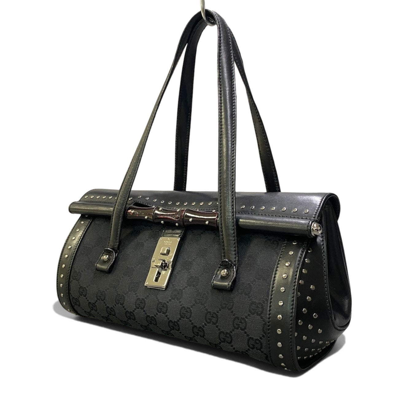 h29 GUCCI トムフォード期 スタッズ バンブーバッグ ブラック レディース 女性用ta1