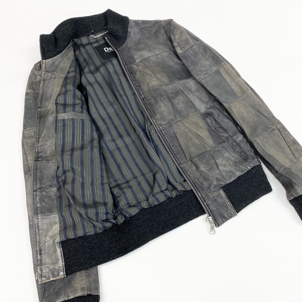 37a19 DOLCE&GABANA D&G ドルチェ＆ガッバーナ パッチワーク レザージャケット 2000’S サイズ44 グレー系 メンズ アウターk02i