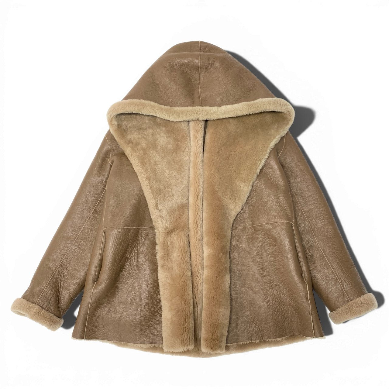 80a14《美品》 H BRAND エイチブランド ロンハーマン取扱 HARLEY ムートンコート レザーコート アウター xs ブラウン系 ムートン レディースu02t