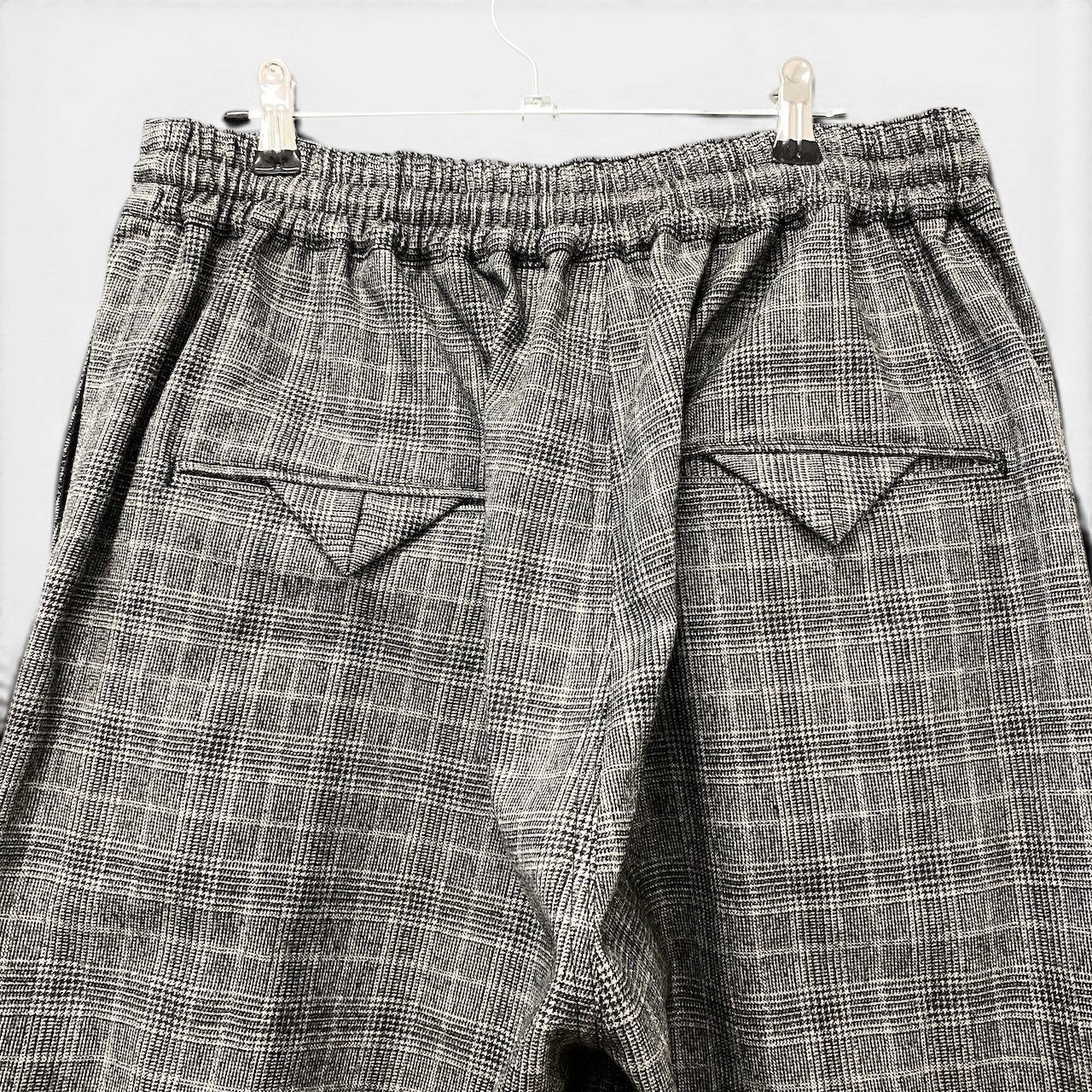 71f16【美品】 Sasquatchfabrix. サスクワッチファブリックス Big Silhouette Pants Super100's グレンチェック ストレートパンツ サイズL グレー メンズ 紳士服u02t