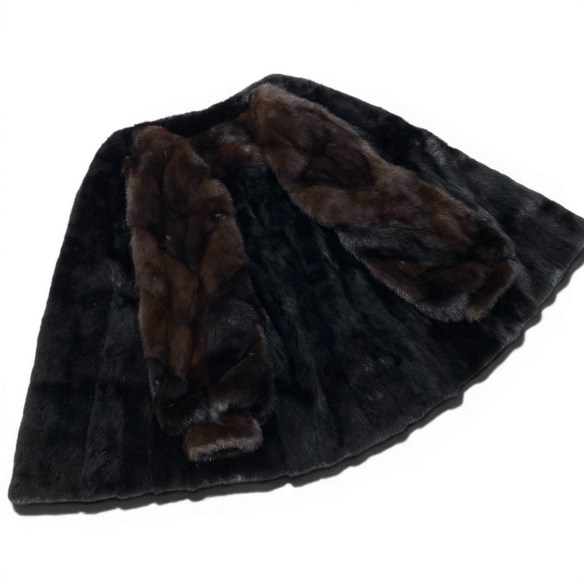 57g14 デミバフ × ダークミンク 袖段 ファーコート ブラウン 本毛皮 Two-Tone Mink Fur Coatt18r