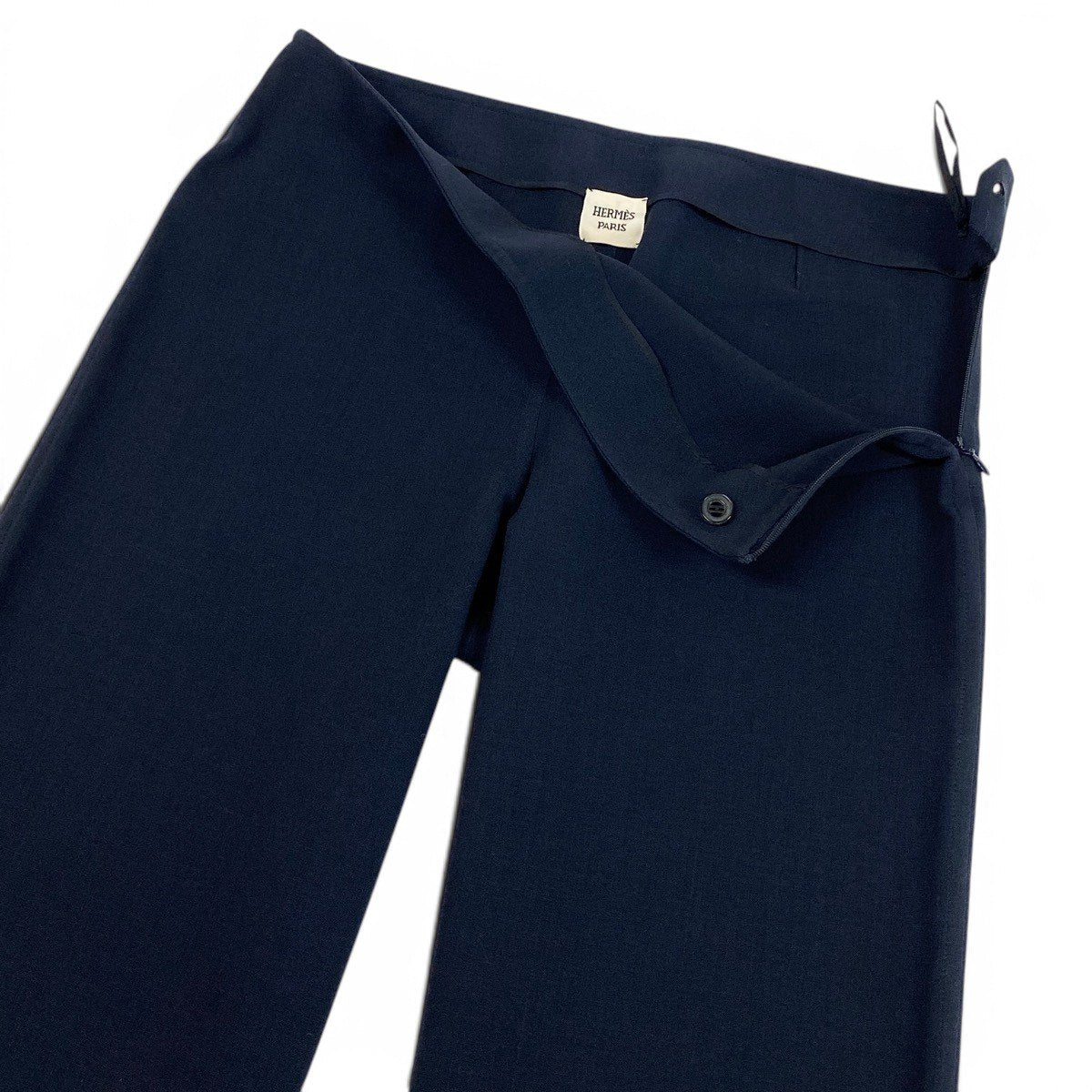 Ei8 【美品】 Hermès エルメス ゴルチエ期 ヴィンテージ ワイドパンツ サイズ36 ネイビー レディースk02i