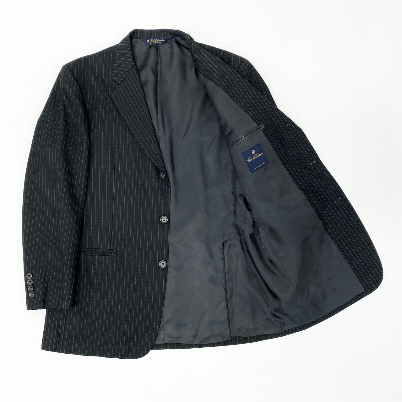 51Ⅼ2 Brooks Brothers ブルックスブラザーズ セットアップスーツ シングル 3B ストライプ柄 ウール混 メンズ 紳士服 ビジネス 40REG ブラックu02t