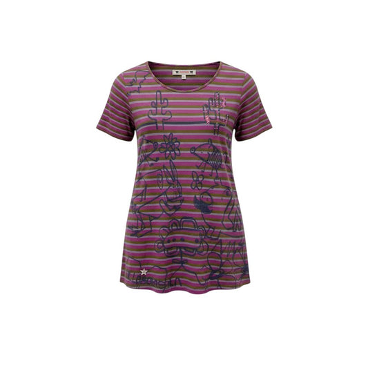 44b18 OLLEBOREBLA オレボレブラ 半袖Tシャツ チュニックワンピース ボーダー ビーズ装飾 ブタさん フラワモチーフ レディース マルチカラーo07t