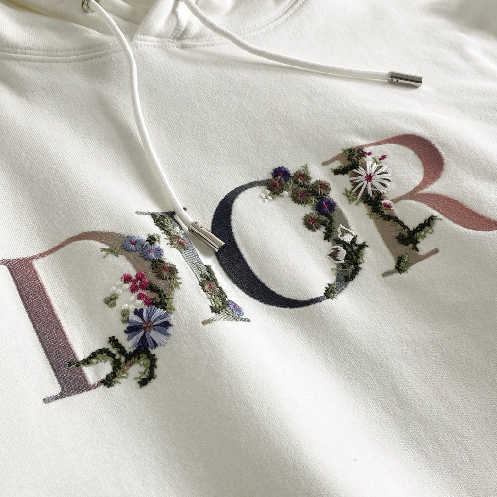 52h13 Dior ディオール Flowers Logo Embroidery Hoodie ロゴプリント プルオーバー パーカー フーディ 113J688A0531 Lサイズ ホワイト コットン イタリア製