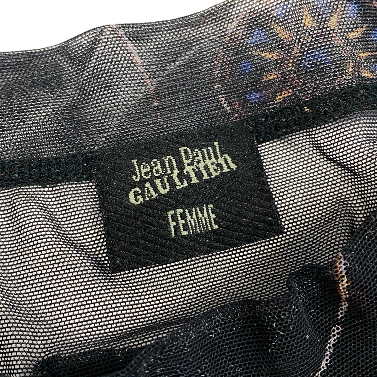 Ae14 Jean Paul GAULTIER FEMME ジャンポールゴルチエ パワーネット メッシュトップス ロングスリーブ カットソー 総柄 ブラック レディース 女性服k02i