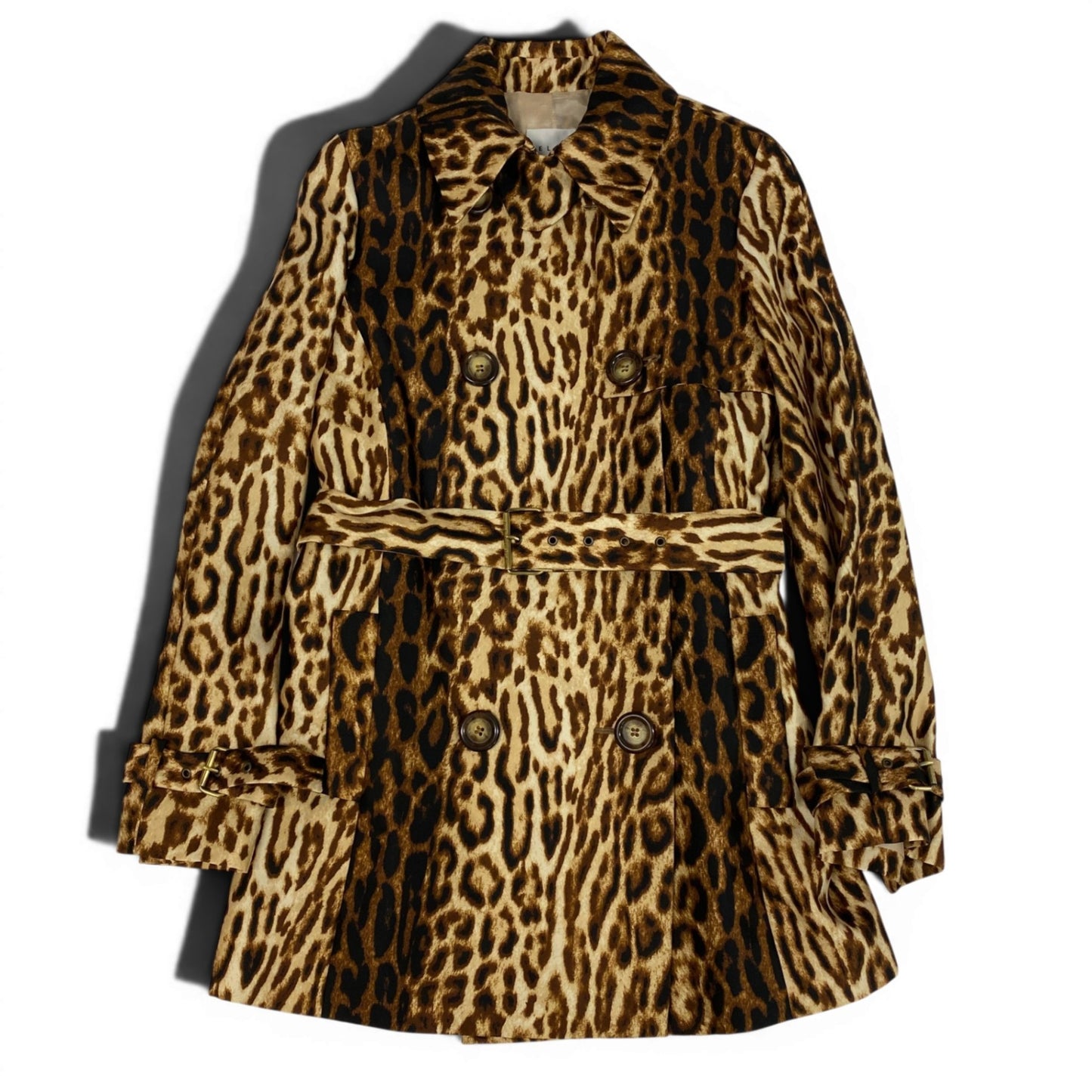 Ed18 CELINE セリーヌ ステンカラーコート ジャケット レオパード ヒョウ柄 ミディアム丈 ベージュ ブラウン レディース 女性用u02t