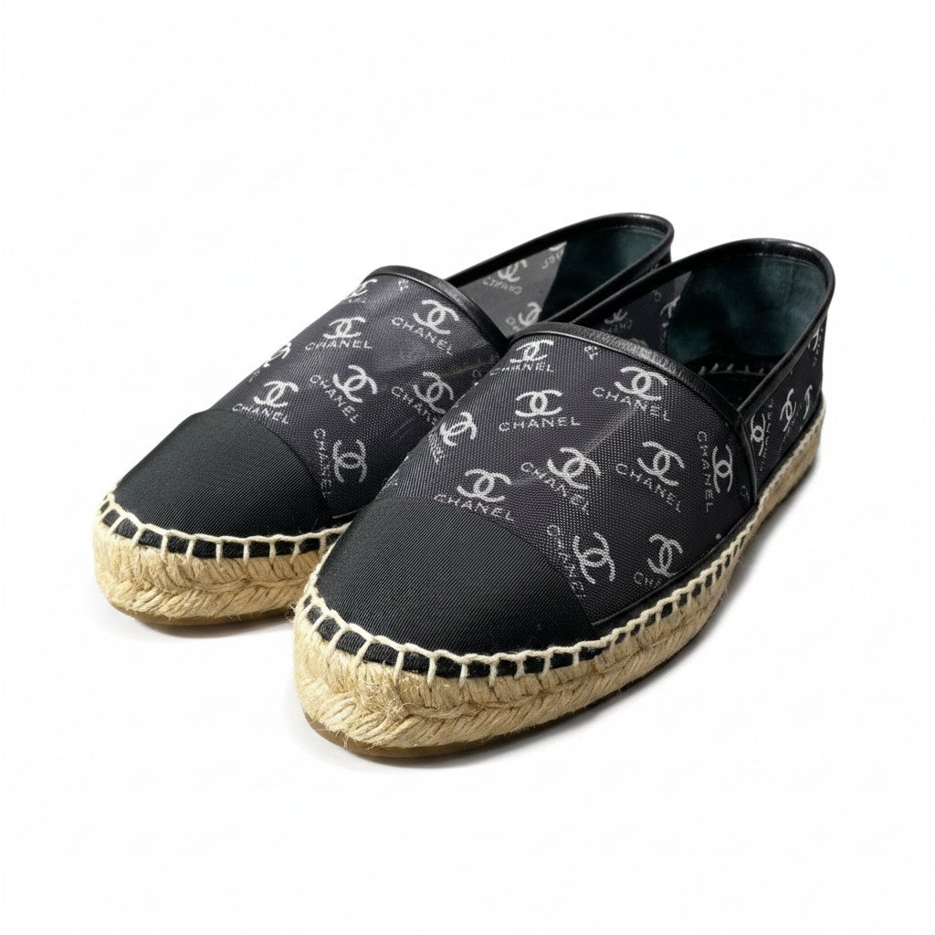 e18 【極美品】CHANEL エスパドリーユ ココマーク メッシュ シューズ G34673 38サイズ ブラック レディース 女性用k02i