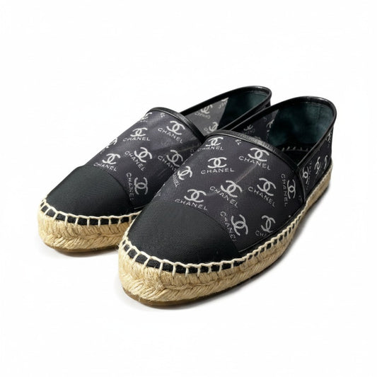 e18 【極美品】CHANEL エスパドリーユ ココマーク メッシュ シューズ G34673 38サイズ ブラック レディース 女性用k02i