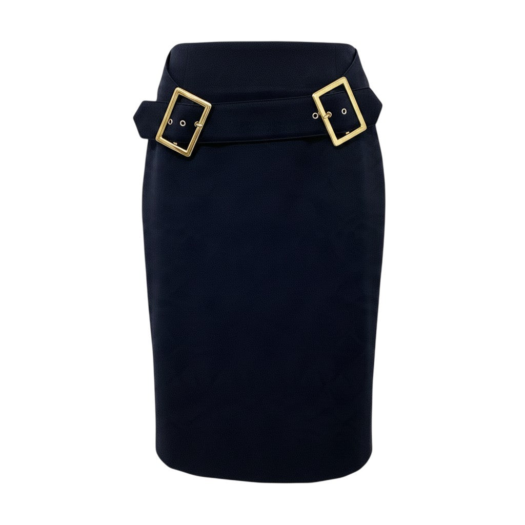 24j14 D&G DOLCE&GABBANA ドルチェアンドガッパーナ 00's タイトスカート バックルデザイン 膝丈 イタリア製 40サイズ ブラック レディース 女性用u02t