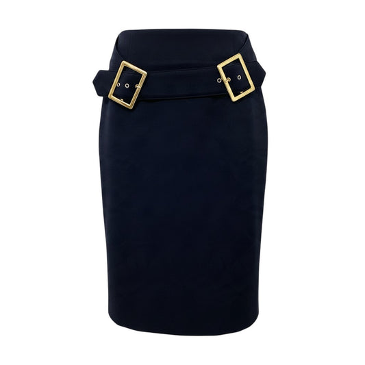 24j14 D&G DOLCE&GABBANA ドルチェアンドガッパーナ 00's タイトスカート バックルデザイン 膝丈 イタリア製 40サイズ ブラック レディース 女性用u02t