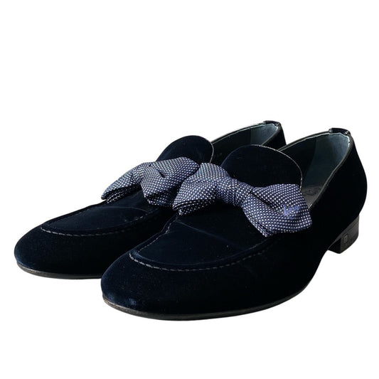 2d20 《美品》 LOUIS VUITTON ルイヴィトン オペラシューズ LV刺繍リボン サイズ7 1/2 ダークネイビー ベロア生地 ベルベット 紳士靴 箱 保存袋有t18r