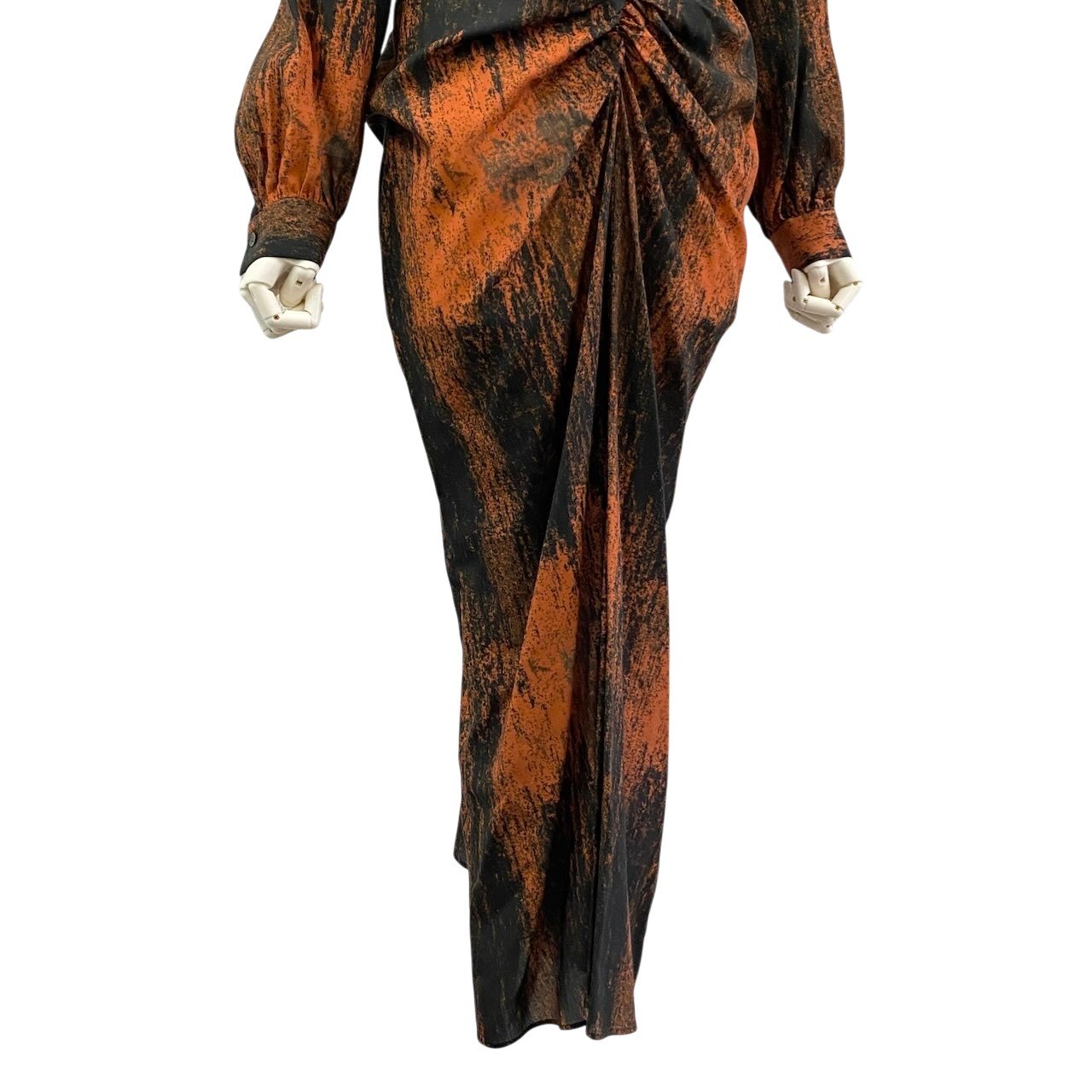 Ac24 《タグ付》 定価￥74,800 JOHN LAWRENCE SULLIVAN ジョンローレンスサリバン 25AW プリントギャザーロングドレス ワンピース ALL OVER PRINT GATHERED DRESS サイズS オレンジt18r