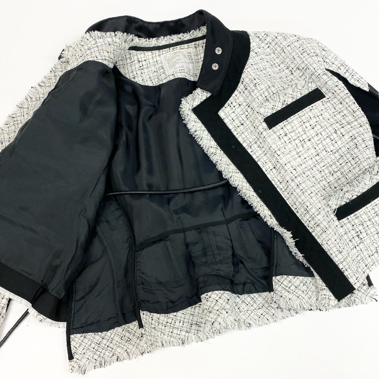 69L17 sacai サカイ 20SS Summer Tweed Jacket ツイードジャケット 異素材切替 アウター 20-05006 2サイズ ホワイト ブラック レディースo07t