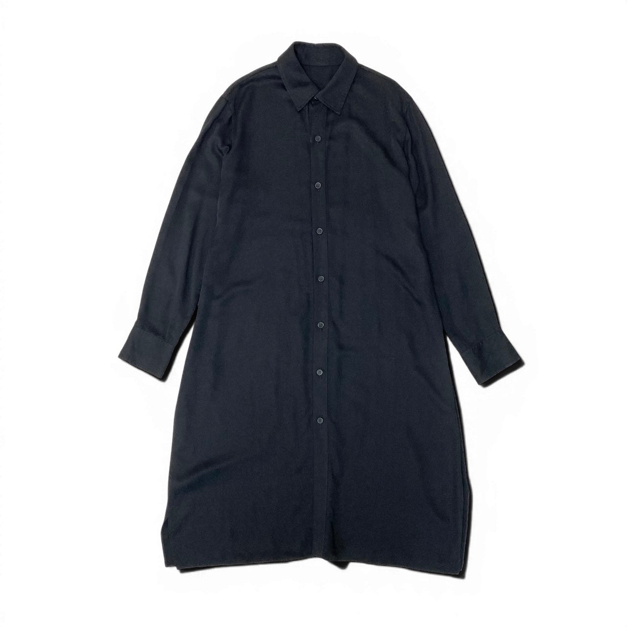 Af8 Yohji Yamamoto ヨウジヤマモト 23-24aw RAYON SATIN LONG SHIRT WITH SIDE SLITS ロングシャツワンピース FJ-B06-202 サイズ1 ブラック レーヨン100％ レディース 女性用u02t