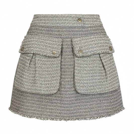 56a14 CHANEL シャネル 2011年 P40416 ２ポケット ココマークボタン ツイードスカート ミニスカート サイズ38 マルチカラー レディースta1