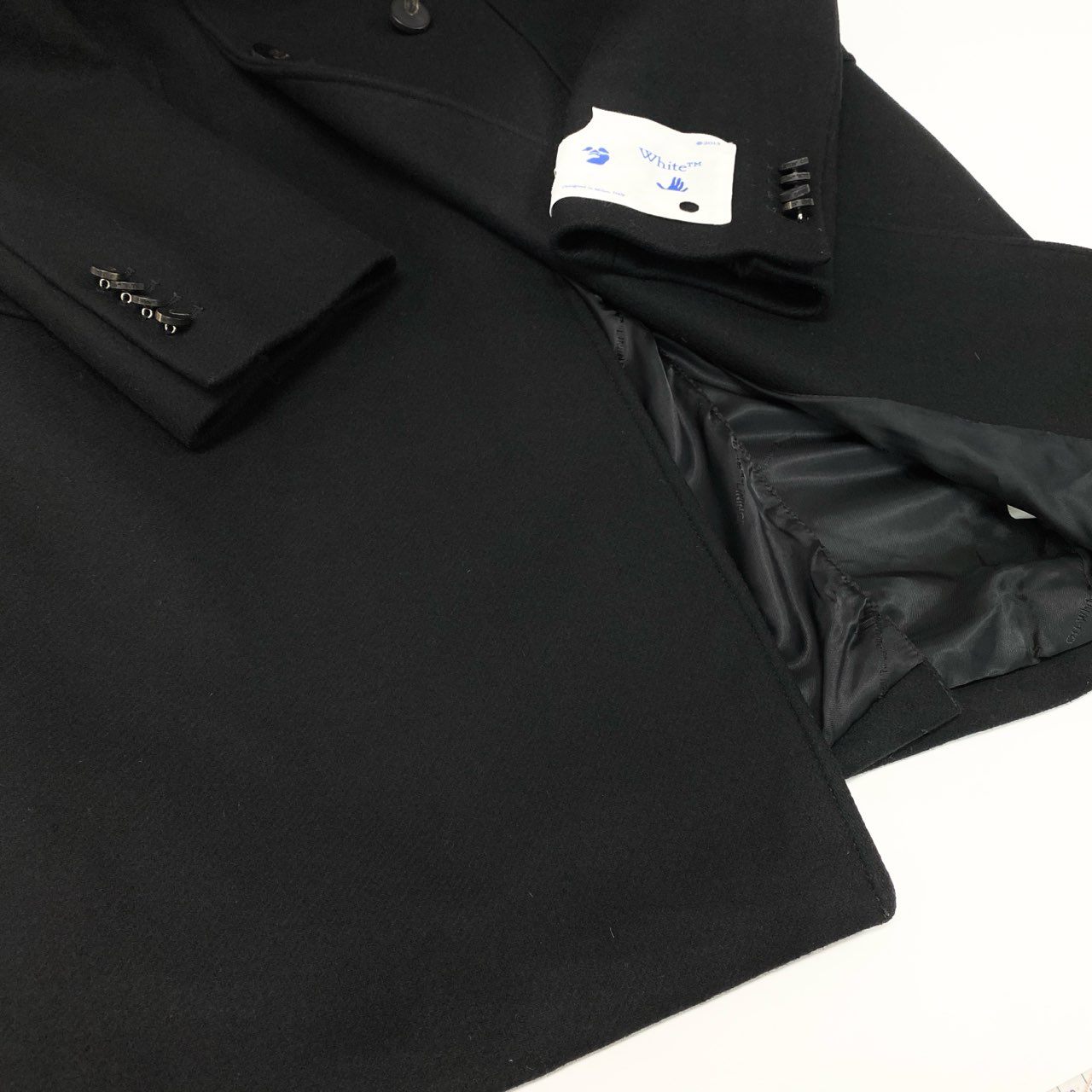 20L2【美品】Off White オフホワイト ダブルブレストロングコート ウールコート アウター OMER003E20FAB001 Lサイズ ブラック メンズo07t