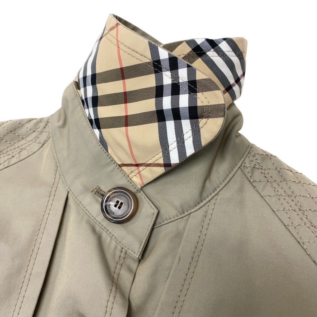 Eh10 BURBERRY LONDON BLUE LABEL バーバリーロンドン ブルーレーベル トレンチジャケット 裏地ノバチェック サイズ36 カーキ コットン100％ レディースo07t