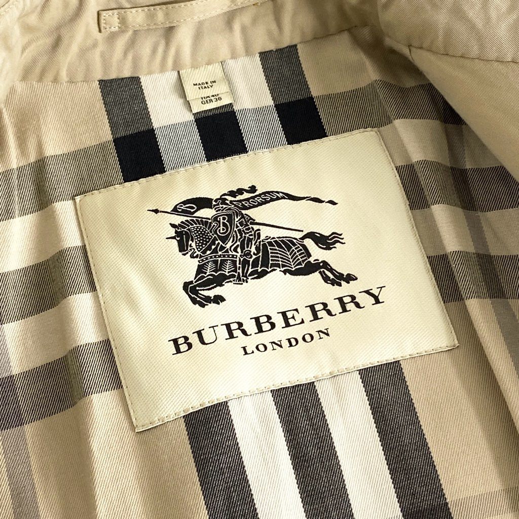 01f8 BURBERRY LONDON バーバリーロンドン レザーベルト トレンチコート 裏地チェック サイズITA40 ベージュ