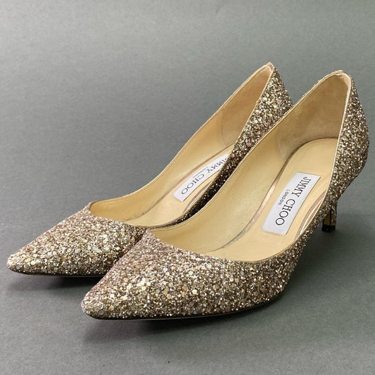 5e10 JIMMY CHOO ジミーチュウ グリッター ピンヒールパンプス パーティー 二次会 サイズ36 シャンパンゴールド レディース イタリア製