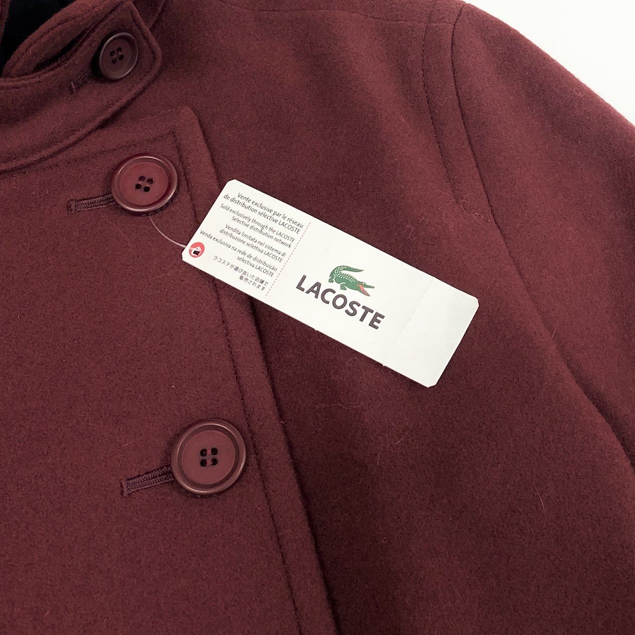 51f3 【新品タグ付き】 LACOSTE ラコステ Pコート ピーコート ウールコート アウター サイズ40 ボルドー レディース 日本製