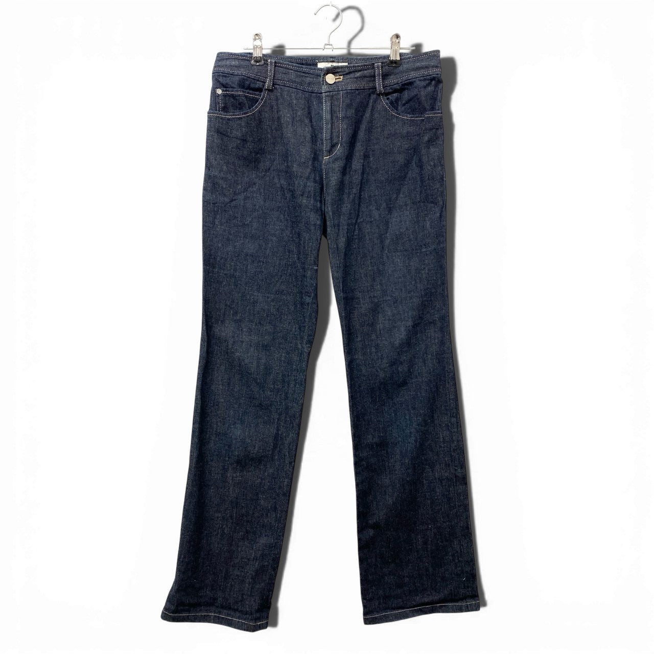 85a28 courreges クレージュ ストレートデニムパンツ ボトムパンツ ブランドロゴ刺繍 40サイズ インディゴ レディース 女性用u02t
