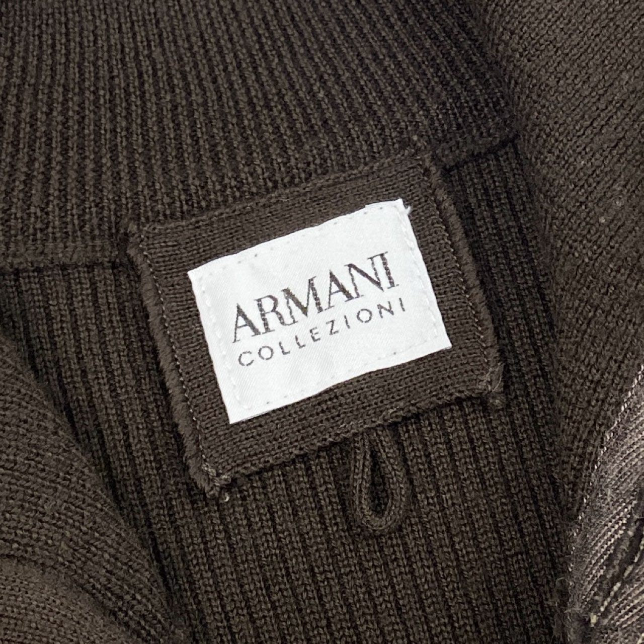 1j27 ARMANI COLLEZIONI アルマーニ コレツィオーニ ハイネックリブニットセーター ハーフボタン ウール100％ 50サイズ ブラウン メンズu02t