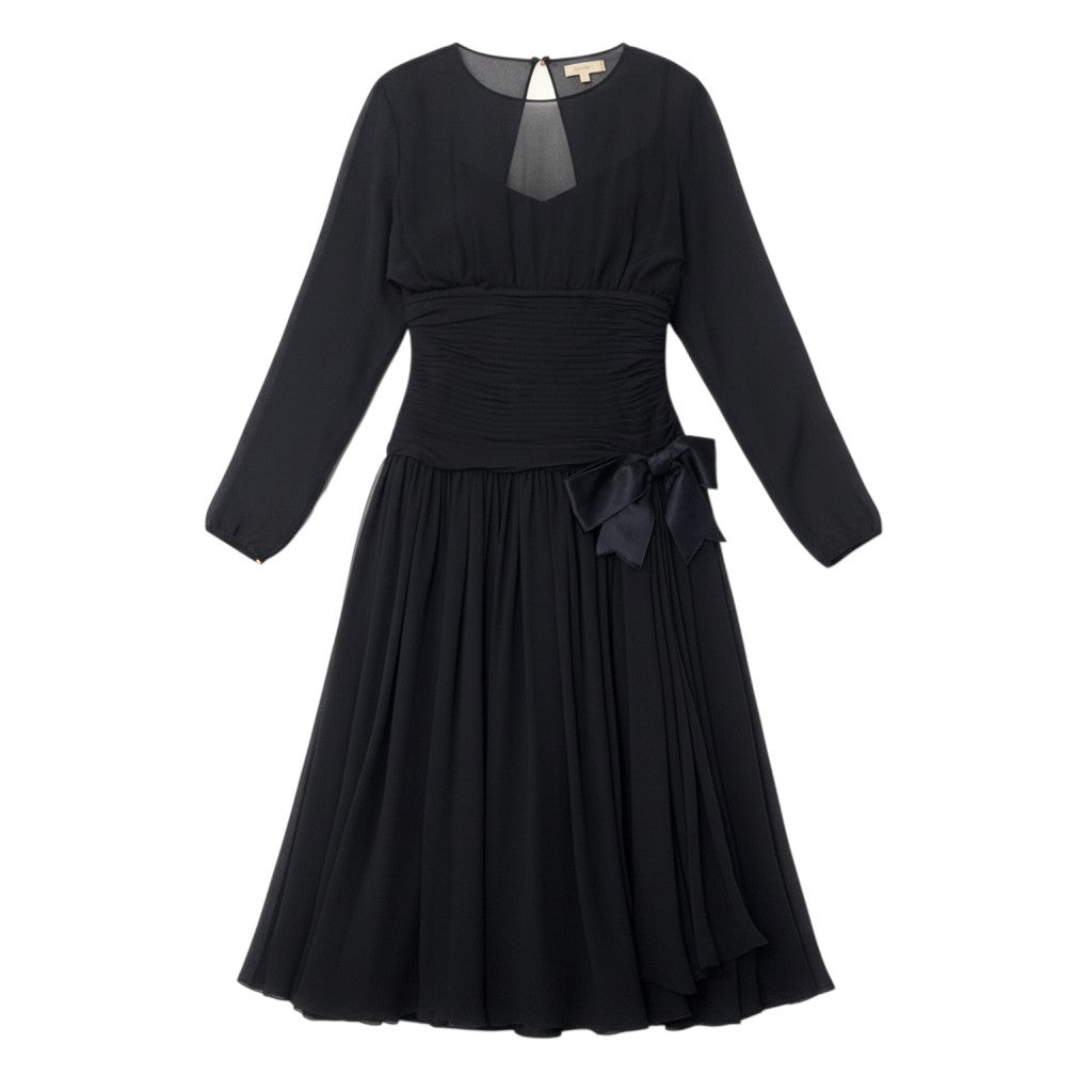 Ci13 CHANEL シャネル 90’s ドレス ヴィンテージ ワンピース 金ボタン フランス製 シフォンワンピース 23371 38 ブラック シルク100％ レディース 女性用k02i